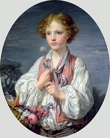 Young Boy with a Basket of Flowers, c.1760/61 by Jean-Baptiste Greuze | Painting Reproduction