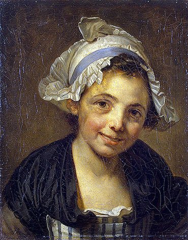 Head of a Young Girl in a Bonnet, c.1760/68 | Jean-Baptiste Greuze | Gemälde Reproduktion