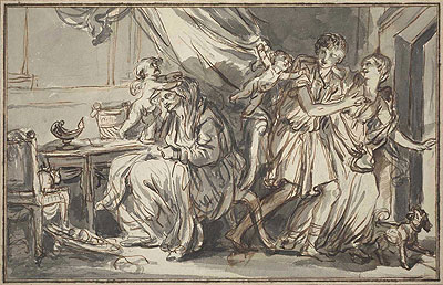 Lovers Profiting from the Drowsiness of the Grandmother, a.1785 by Jean-Baptiste Greuze | Paper Art Print