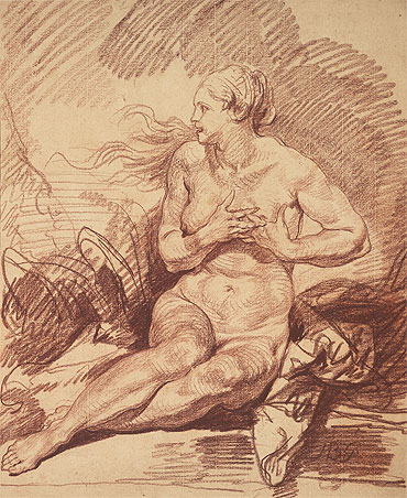 Seated Female Nude, n.d. by Jean-Baptiste Greuze | Paper Art Print