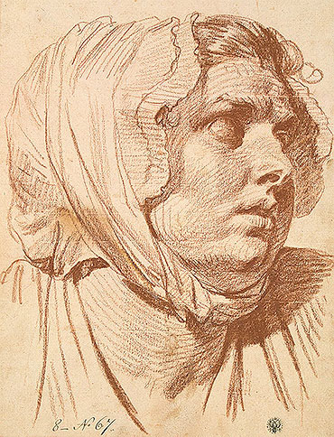Head of a Woman in a Night Cap, 1772 by Jean-Baptiste Greuze | Paper Art Print