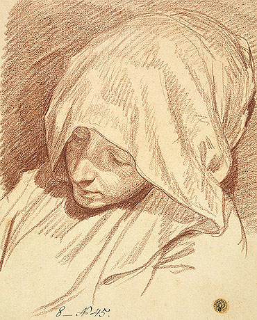 Head of a Woman in a Hood, c.1760/70 | Jean-Baptiste Greuze | Gemälde Reproduktion