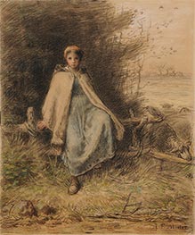 Young Shepherdess Sitting on a Fence | Millet | Painting Reproduction