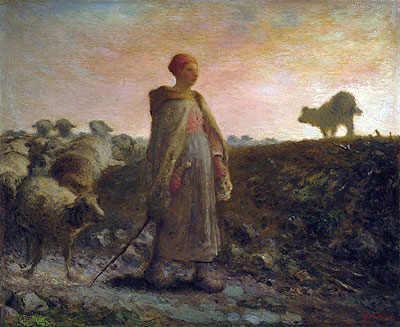 Shepherdess Returning with her Flock, n.d. by Millet | Painting Reproduction