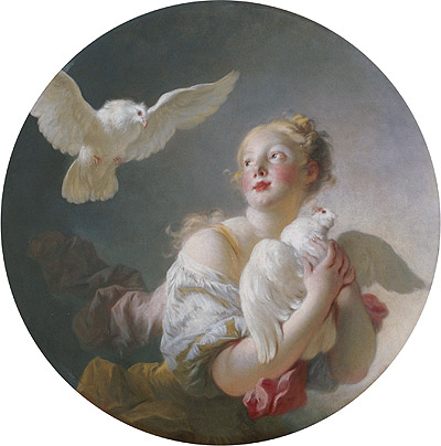 Girl Holding a Dove, undated | Fragonard | Painting Reproduction