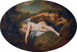 Nymph and Satyr, c.1715/16 by Watteau | Painting Reproduction