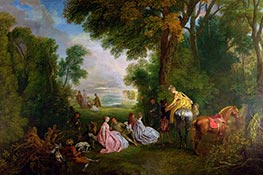 The Halt during the Chase, c.1717/12 by Watteau | Painting Reproduction