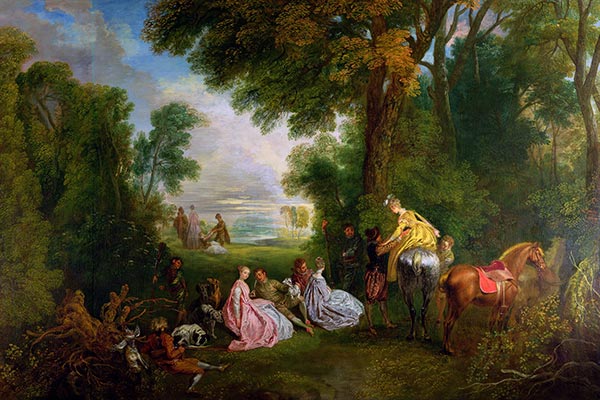 Der Halt während der Jagd, c.1717/12 | Watteau | Gemälde Reproduktion