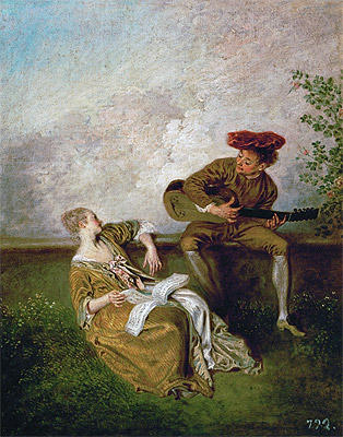 The Singing Lesson (Guitarist and Young Lady with a Music Book), c.1717/19 | Watteau | Gemälde Reproduktion