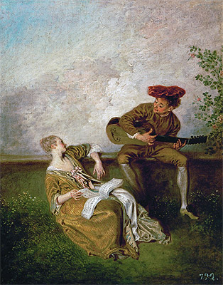 The Singing Lesson (Guitarist and Young Lady with ..., c.1717/19 by Watteau | Painting Reproduction