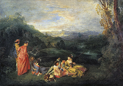 Love in the Country (Peaceful Love), c.1718/19 by Watteau | Painting Reproduction