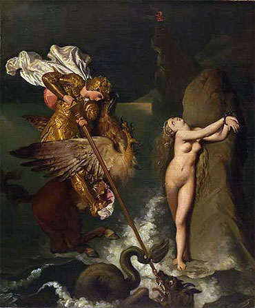 Angelica saved by Ruggiero, c.1819/39 | Ingres | Gemälde Reproduktion