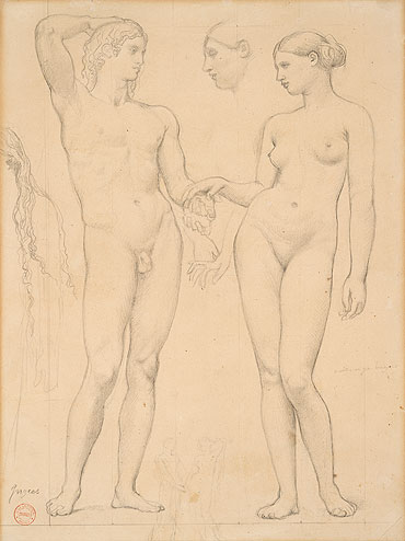 Studies of a Man and a Woman for 'The Golden Age', c.1843/48 | Ingres | Painting Reproduction