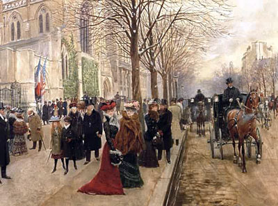 Nach dem Gottesdienst in der Dreifaltigkeitskirche, Weihnachten 1890, 1890 | Jean Beraud | Gemälde Reproduktion