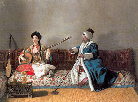 Portrait of M. Levett and of Mlle Glavany Seated ..., n.d. by Jean Etienne Liotard | Painting Reproduction