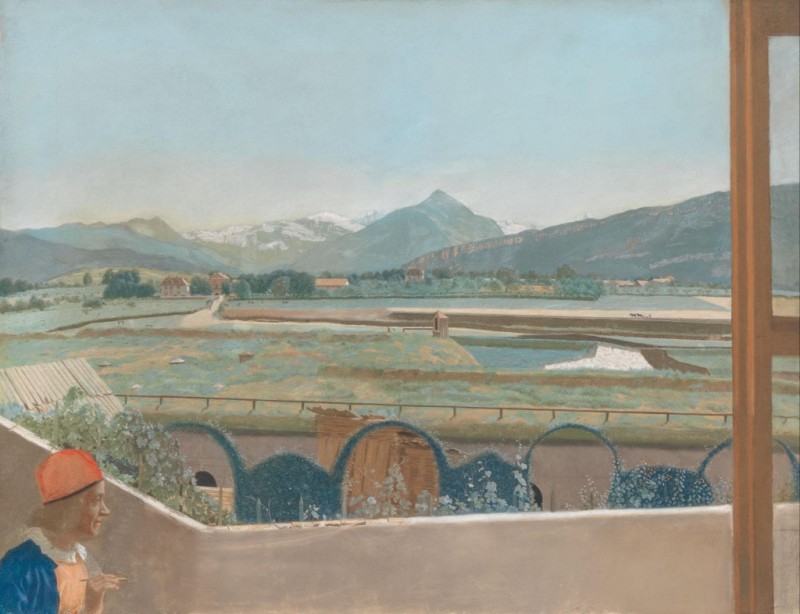 Jean Etienne Liotard | View toward the Mont Blanc Massif from the Artist's Studio at Geneva, with a Self-Portrait, c.1765/70 View toward the Mont Blanc Massif from the Artist's Studio at Geneva, with a Self-Portrait, c.1765/70 | Jean Etienne Liotard