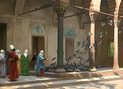 Harem Women Feeding Pigeons in a Courtyard, 1894 | Gerome | Painting Reproduction