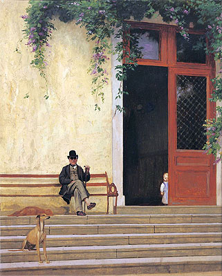 The Artist's Father and Son on the Doorstep of His House, c.1866/67 | Gerome | Painting Reproduction