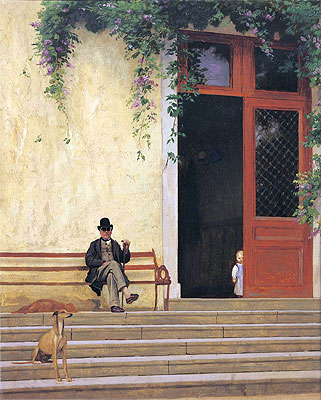 The Artist's Father and Son on the Doorstep of His House | Gerome | Painting Reproduction