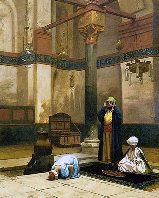 Three Worshippers Praying in a Corner of a Mosque, c.1880 by Gerome | Painting Reproduction