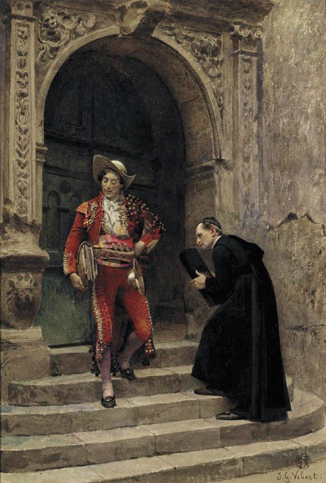 Figaro and a Priest, n.d. by Jehan Georges Vibert | Painting Reproduction