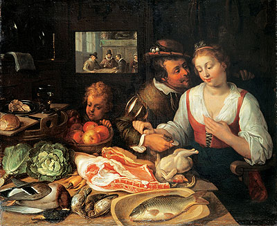 Kitchen Scene, 1613 by Jeremias van Winghe | Painting Reproduction