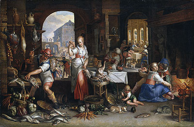 Kitchen Scene with the Parable of the Feast, 1605 | Joachim Wtewael | Painting Reproduction