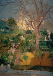The Gardens of the Alcázar of Seville in Winter, 1908 by Joaquín Sorolla | Painting Reproduction