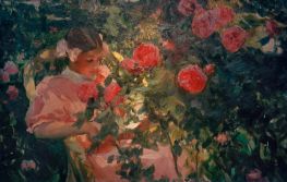 Elena Between Roses, 1907 by Joaquín Sorolla | Painting Reproduction