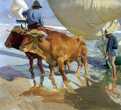 Oxen on the Beach, 1910 | Sorolla y Bastida | Painting Reproduction