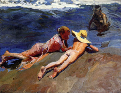 On the Sand, Valencia Beach, 1908 | Sorolla y Bastida | Painting Reproduction