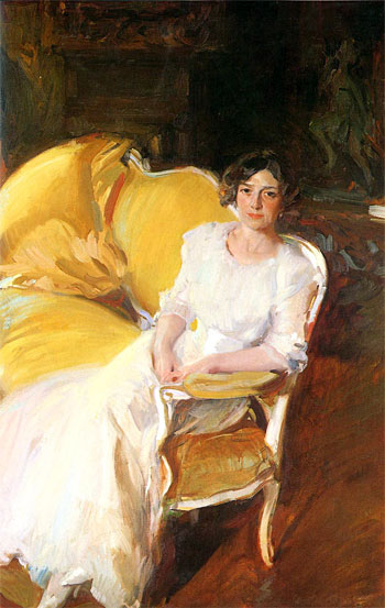 Clotilde Seated on the Sofa, 1910 | Sorolla y Bastida | Painting Reproduction