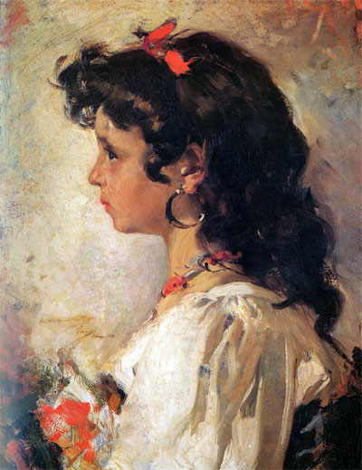 Head of an Italian Girl, 1886 | Sorolla y Bastida | Painting Reproduction