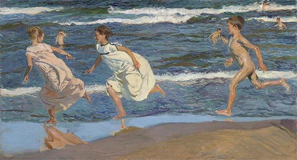 Am Strand laufen. Valencia, 1908 | Sorolla y Bastida | Gemälde Reproduktion