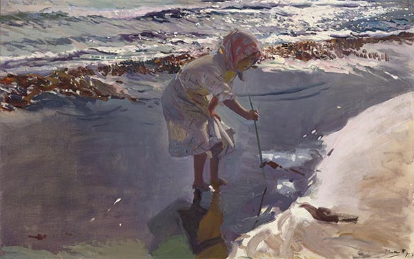 Auf der Suche nach Schalentieren, Strand von Valencia, 1907 | Sorolla y Bastida | Gemälde Reproduktion
