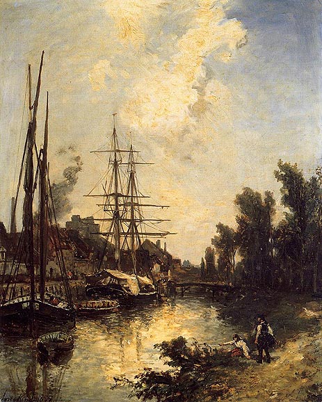 Boats Dockside, 1855 | Jongkind | Painting Reproduction