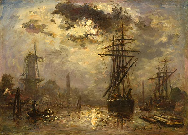 View of the Port (The Windmills in Rotterdam) | Jongkind | Painting Reproduction