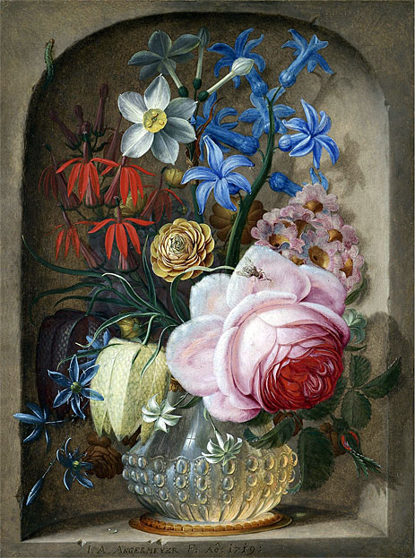 Flowers in a Vase in a Stone Niche, 1719 | Johann Adalbert Angermeyer | Painting Reproduction
