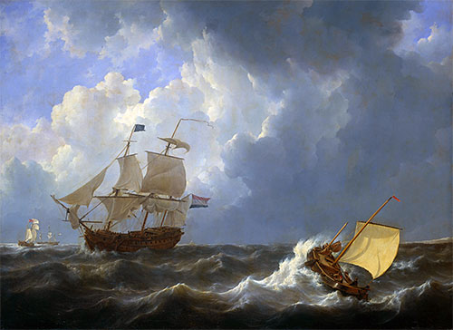 Ships on a Rough Sea, 1826 | Johannes Schotel | Painting Reproduction
