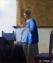 Woman Reading a Letter, c.1663/64 by Vermeer | Painting Reproduction
