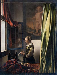 Brieflesendes Mädchen am offenen Fenster (Neue Version), c.1657/59 von Vermeer | Gemälde-Reproduktion