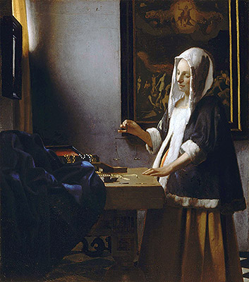 Frau, die eine Balance hält, c.1664 | Vermeer | Gemälde Reproduktion