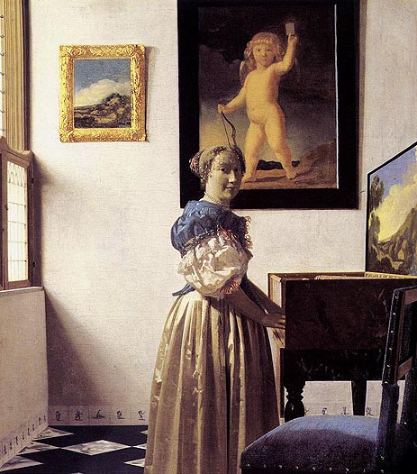 Young Woman Standing at a Virginal, c.1672/73 | Vermeer | Painting Reproduction