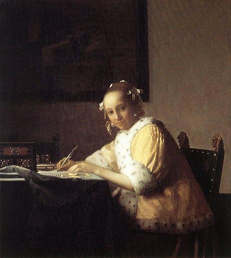 Eine Dame, die einen Brief schreibt | Vermeer | Gemälde Reproduktion