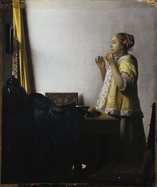 Woman with a Pearl Necklace, c.1664 | Vermeer | Painting Reproduction