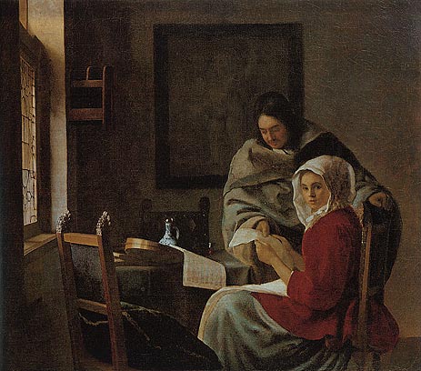 Girl Interrupted at Her Music, c.1660/61 by Vermeer | Painting Reproduction