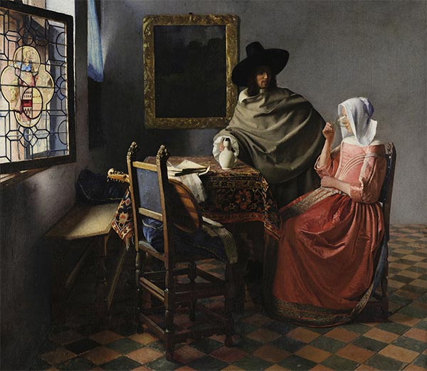 The Glass of Wine (Lady Drinking and a Gentleman), c.1658/60 | Vermeer | Gemälde Reproduktion
