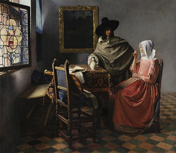 The Glass of Wine (Lady Drinking and a Gentleman), c.1658/60 by Vermeer | Painting Reproduction