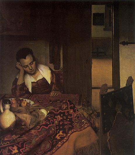 A Girl Asleep, c.1657 by Vermeer | Painting Reproduction
