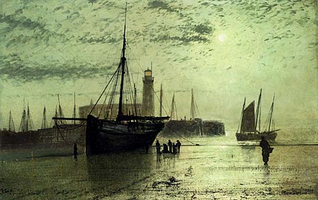 The Lighthouse At Scarborough, 1877 | Grimshaw | Painting Reproduction